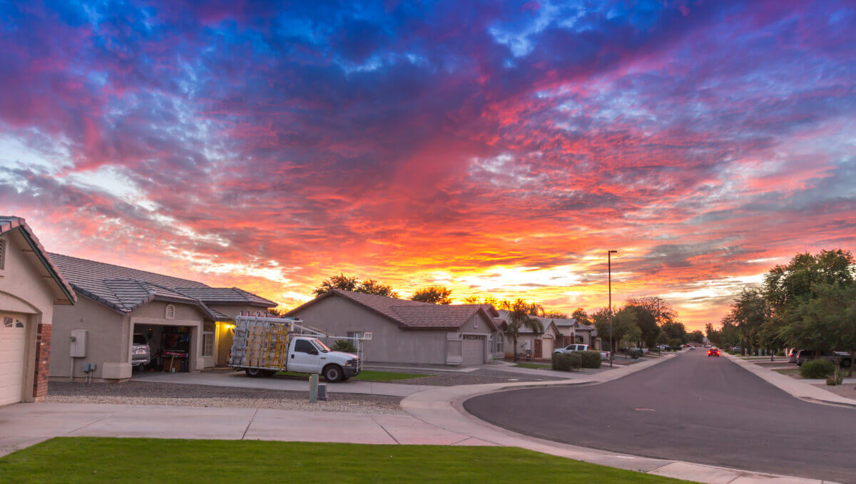 Sunset in housing community
