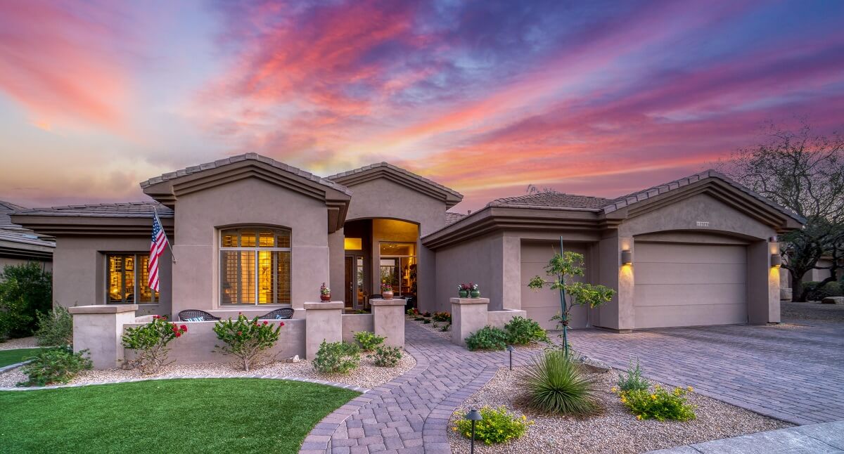 house with a sunset